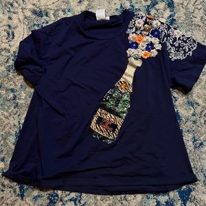 QUEEN OF SPARKLES Navy Champagne Top